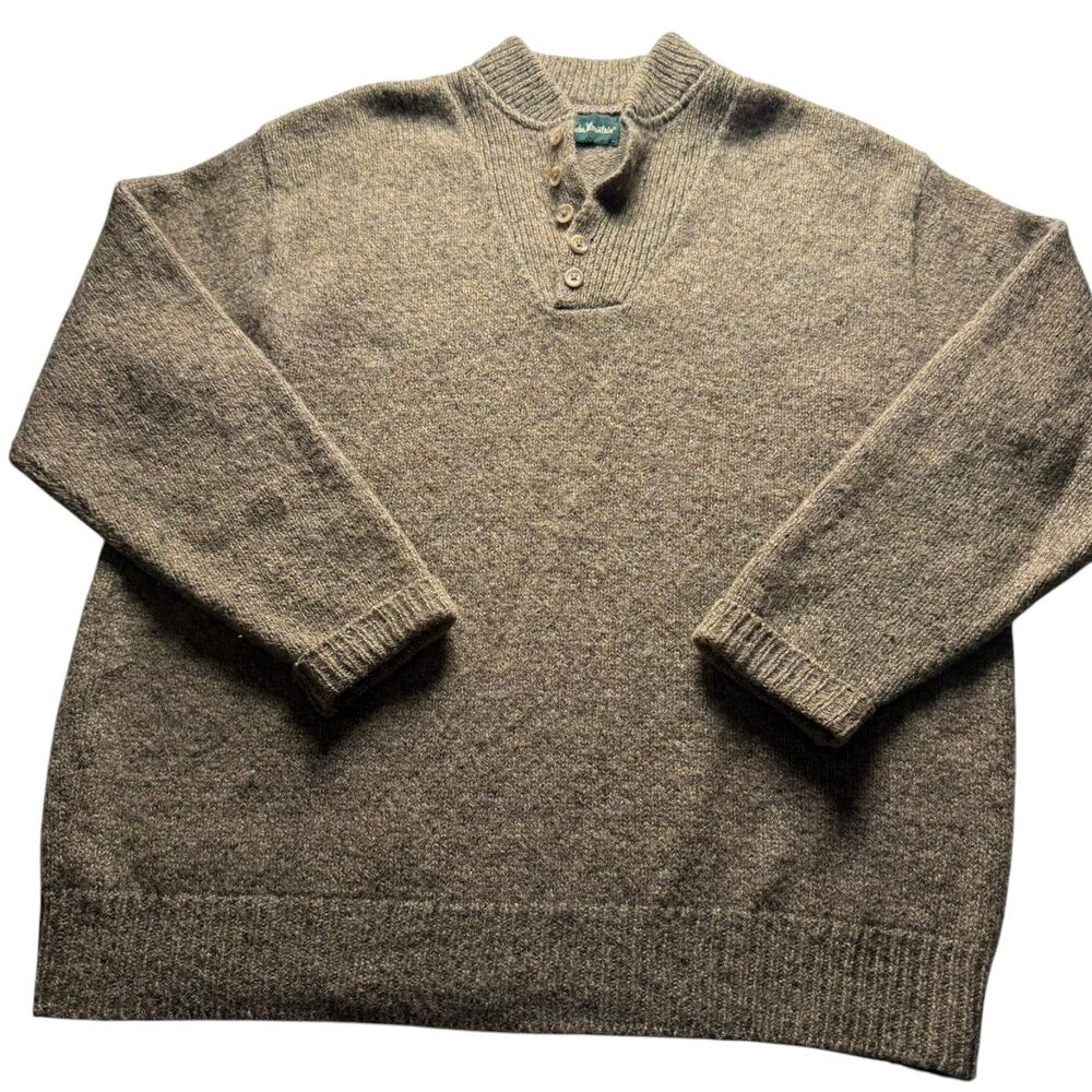 Gander Mountain Outdoor Mock Neck Button Placket Sweater Mens Brown Heather Knit